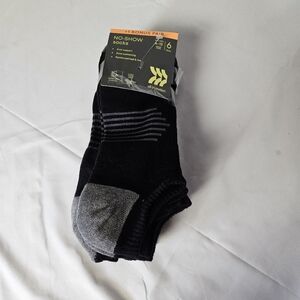 All In Motion Black No Show Socks 6‎ Pack New